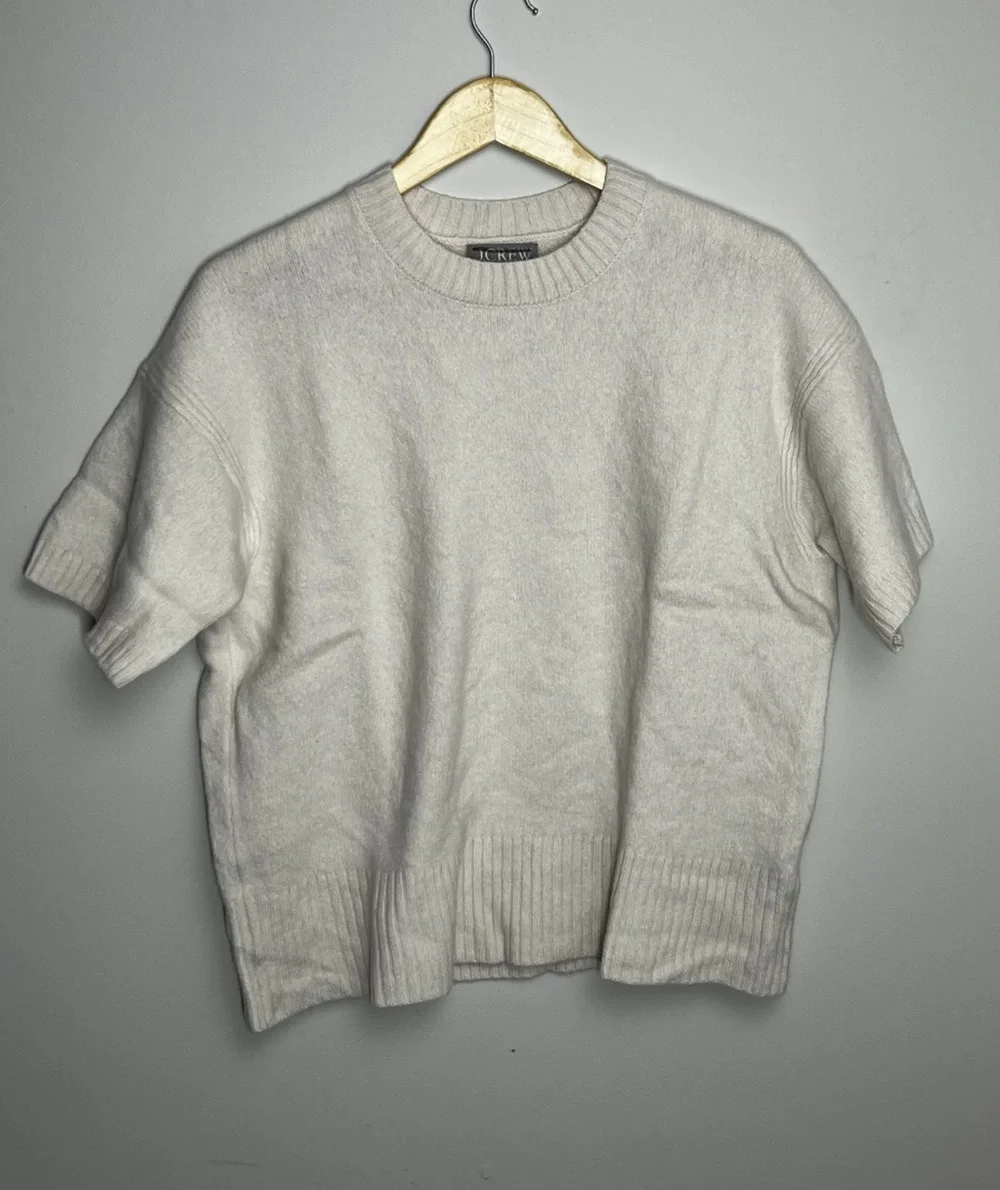 J Crew Oversized Sweater Tee Lambswool Wool Womens Small Beige Natural Crewneck